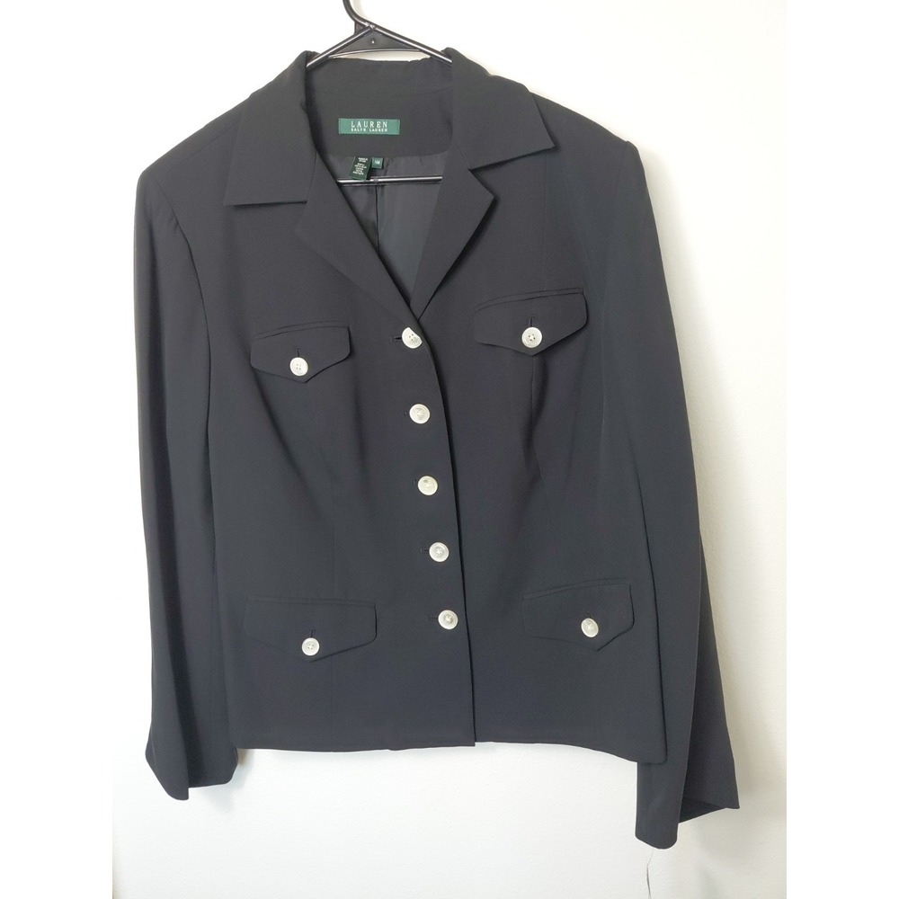 Ralph Lauren Black Silk Blend Button Up Jacket  Sz 16W Org $259 Business Work